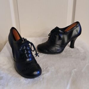 Y2K VTG black faux leather lace-up oxford brogues chunky stiletto heel size 6.5